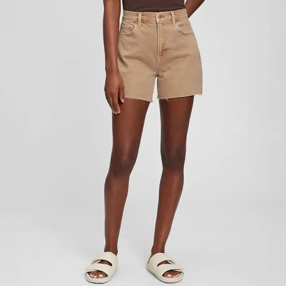 GAP Womens Size 27 4" High Rise  Denim Shorts with Washwell Khaki Brown NWT - Picture 2 of 8